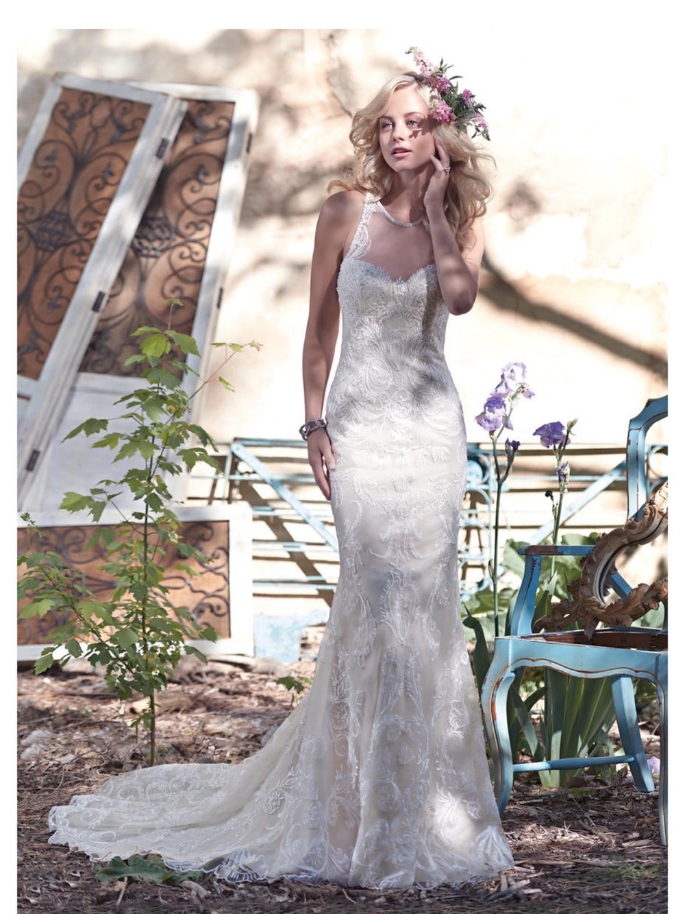 Maggie Sottero "Blaise" Lace Sheath Wedding Dress - Size 10